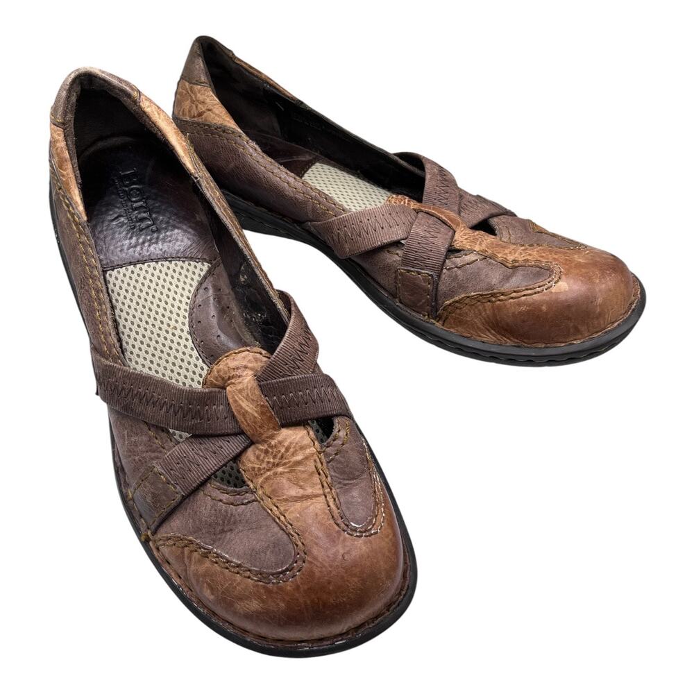 Børn Womens Leather Loafers 8.5 40 Brown Comfort Flats Crisscross Strap W61198